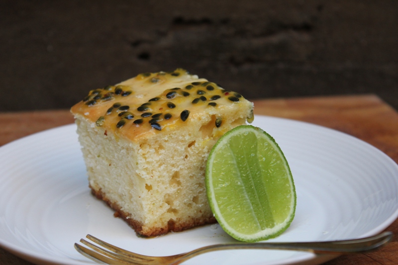 Passionfruit and lime syrup cake