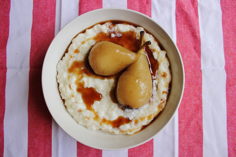 Sweet Rice Pudding with Poached Pears Recipe