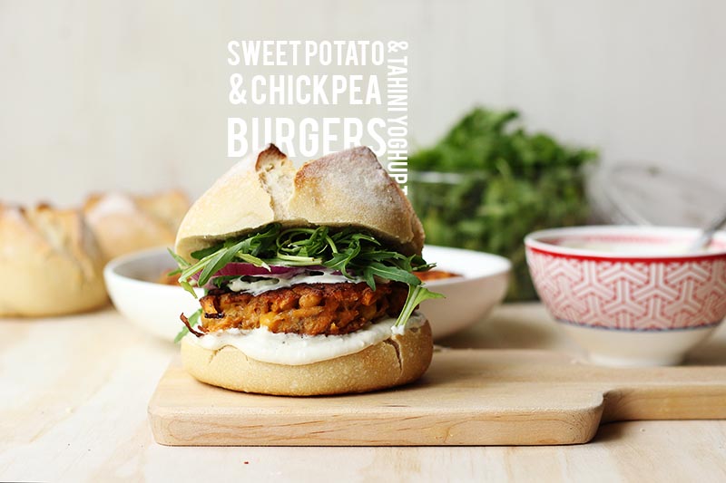 Sweet Potato and Chickpea Burgers with Tahini Yoghurt // The Sugar Hit