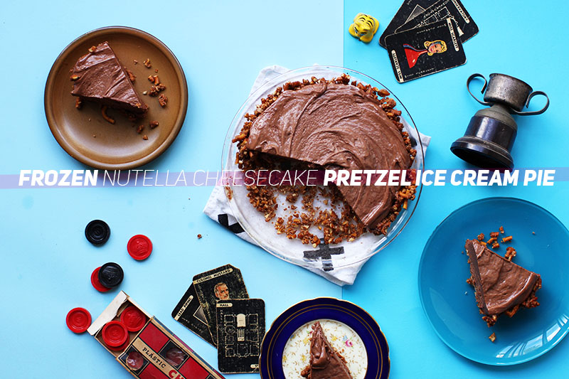 Frozen Nutella Cheesecake Pretzel Ice Cream Pie // The Sugar Hit