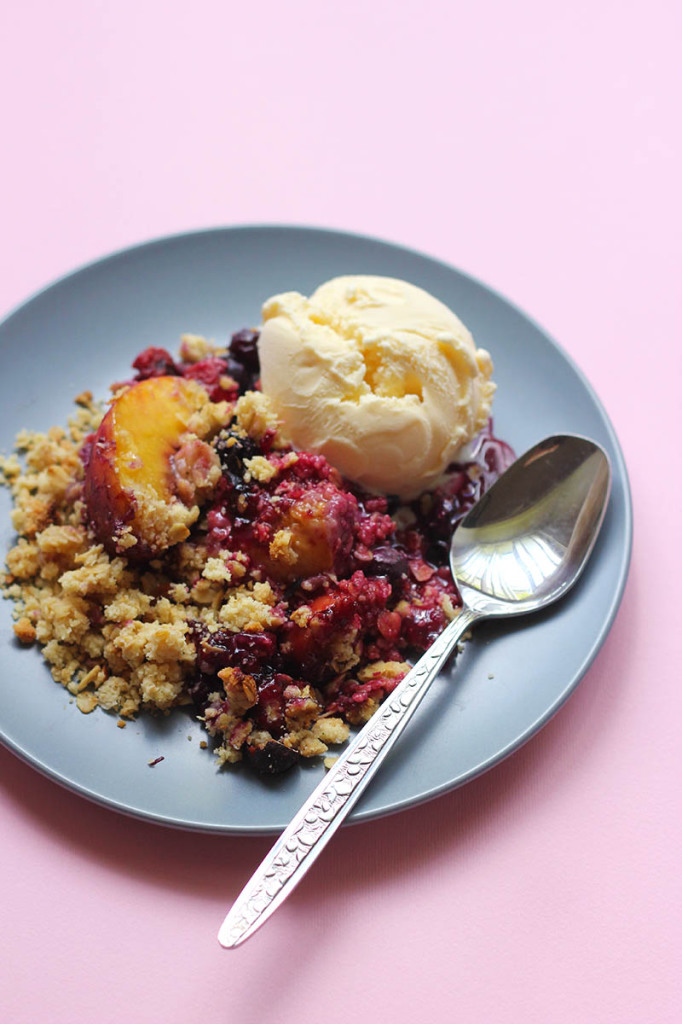 Hazelnut & Vanilla Crumble with Peaches and Blueberries The Sugar Hit