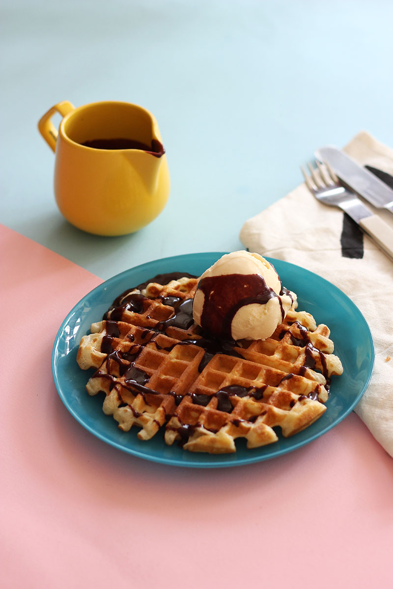 Olive Oil Waffles with Dark Chocolate Sauce // The Sugar Hit